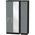 Knightsbridge Grey Gloss and Black 3 Door 1 Mirror Triple Wardrobe thumbnail 2