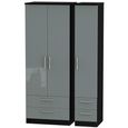 Knightsbridge Grey Gloss and Black 3 Door 4 Drawer Triple Tall Wardrobe thumbnail 2