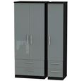 Knightsbridge Grey Gloss and Black 3 Door 4 Drawer Triple Wardrobe thumbnail 2