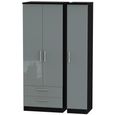 Knightsbridge Grey Gloss and Black 3 Door LHF 2 Drawer Triple Tall Wardrobe thumbnail 2