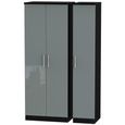 Knightsbridge Grey Gloss and Black 3 Door Triple Tall Wardrobe thumbnail 2