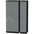 Knightsbridge Grey Gloss and Black 3 Door Triple Wardrobe thumbnail 2