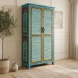 Numek Distressed Turquoise Blue Mango Wood Hand Painted 2 Door Wardrobe thumbnail
