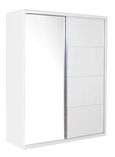 Clearance - Velour Sliding Wardrobe - 2 Door - White High Gloss and Mirror - FS801