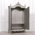 French Style Armoire Wardrobe - Antique Silver - 2 Door Mirror