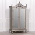French Style Armoire Wardrobe - Antique Silver - 2 Door Mirror