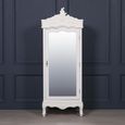 French Style Armoire Wardrobe - White Carved - 1 Door Mirror