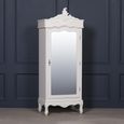 French Style Armoire Wardrobe - White Carved - 1 Door Mirror
