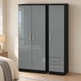 Knightsbridge Grey Gloss and Black 3 Door RHF 2 Drawer Triple Wardrobe thumbnail