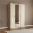 Knightsbridge Cream Gloss and Light Oak 3 Door Tall Triple Mirror Wardrobe thumbnail