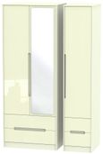 Monaco Wardrobe - 3 Door - 1 Mirror - Tall - Combi - Cream Gloss