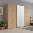 Beluga Extra Sliding Wardrobe - 271cm - 3 Door - White High Gloss & Artisan Oak Front