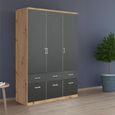 Celle Wardrobe - 136cm - 3 Door - 6 Drawer - Artisan Oak & Metallic Dark Grey