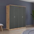 Celle Wardrobe - 181cm - 4 Door - Artisan Oak & Metallic Dark Grey