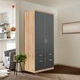 Celle Wardrobe - 91cm - 2 Door - Sonoma Oak & Metallic Dark Grey - 4 Drawer