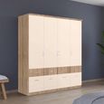 Celle Super Wardrobe - 181cm - 4 Door - with Drawer - Sonoma Oak & Champagne
