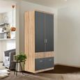 Celle Super Wardrobe - 91cm - 2 Door - 4 Drawer - Sonoma Oak & Metallic Dark Grey