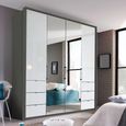 Erimo Wardrobe - 204cm - 4 Door - 6 Drawer - Combi - Graphite & Crystal White Glass