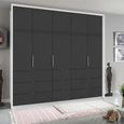 Erimo Wardrobe - 254cm - 5 Door - 9 Drawer - Alpine White & Basalt Glass