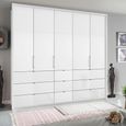 Erimo Wardrobe - 254cm - 5 Door - 9 Drawer - Alpine White & Crystal White Glass