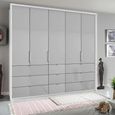 Erimo Wardrobe - 254cm - 5 Door - 9 Drawer - Alpine White & Silk Grey Glass