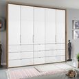 Erimo Wardrobe - 254cm - 5 Door - 9 Drawer - Artisan Oak & Crystal White Glass