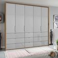 Erimo Wardrobe - 254cm - 5 Door - 9 Drawer - Artisan Oak & Silk Grey Glass