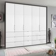 Erimo Wardrobe - 254cm - 5 Door - 9 Drawer - Graphite & Crystal White Glass