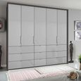 Erimo Wardrobe - 254cm - 5 Door - 9 Drawer - Graphite & Silk Grey Glass