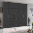 Erimo Wardrobe - 254cm - 5 Door - 9 Drawer - Silk Grey & Basalt Glass