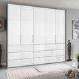 Erimo Wardrobe - 254cm - 5 Door - 9 Drawer - Silk Grey & Crystal White Glass