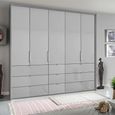 Erimo Wardrobe - 254cm - 5 Door - 9 Drawer - Silk Grey & Silk Grey Glass