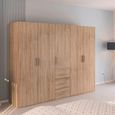 Evelyn Wardrobe - 251cm - 5 Door - H 197cm - with Drawer - Sonoma Oak