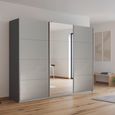 Kulmbach Sliding Mirror Wardrobe - 271cm - 3 Door - Metallic Dark Grey & Grey High Gloss