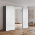 Kulmbach Sliding Mirror Wardrobe - 271cm - 3 Door - Metallic Dark Grey & White High Gloss
