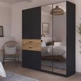 Maika Wardrobe - 181cm - 6 Door - Combi - H210cm - Metallic Dark Grey & Artisan Oak