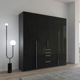 Purisma Wardrobe - 201cm - 4 Door - 4 Drawer - Graphite & Basalt Glass