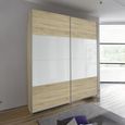 Quadra Sliding Wardrobe - 136cm - 2 Door - Sonoma Oak & White Glass
