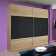 Quadra Sliding Wardrobe - 181cm - 2 Door - Sonoma Oak & Basalt Glass