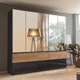 Winnipeg Wardrobe - 226cm - 5 Door - Mirror - High Gloss Metallic Dark Grey & Halifax Oak
