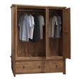 Rustic Oak Wardrobe - 3 Door - 2 Drawer - Oak