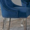 Knocker Back Dining Chair - Blue Velvet Fabric - Chrome Legs