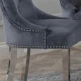 Knocker Back Dining Chair - Grey Velvet Fabric - Chrome Legs