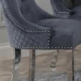 Lion Knocker Back Dining Chair - Grey Velvet Fabric - Chrome Legs