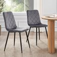 Bella Dining Chair - Set of 2 - Cross Stitched - Grey Velvet Fabric