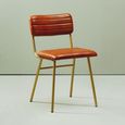 Buffalo Dining Chair - Set of 2 - Tan - Leather with Gold Metal
