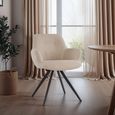 Doreen Swivel Dining Armchair - Set of 2 - Beige - Boucle Fabric and Metal