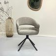 Linn Swivel Dining Armchair - Set of 2 - Curved Back - Black Legs - Taupe - Fabric and Metal