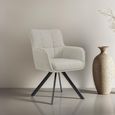 Tori Swivel Dining Armchair - Set of 2 - Black Legs - Sand - Fabric and Metal