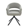 Linn Swivel Dining Armchair - Set of 2 - Curved Back - Black Legs - Taupe - Fabric and Metal